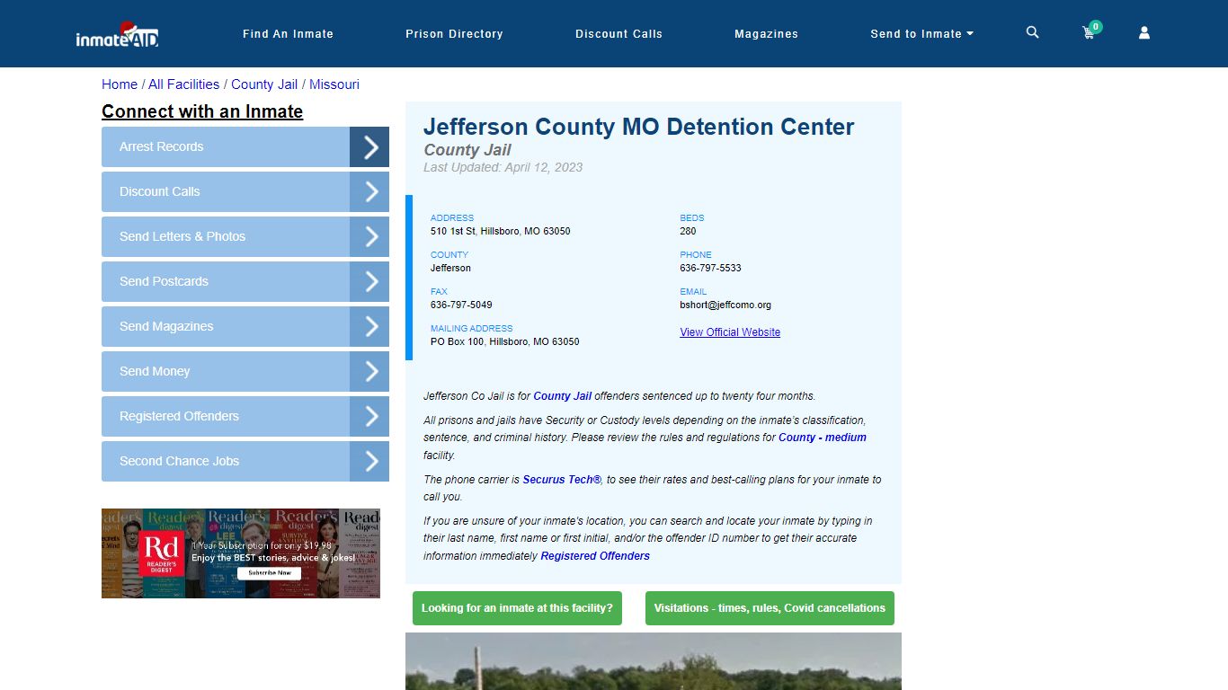 Jefferson County MO Detention Center - Inmate Locator - Hillsboro, MO
